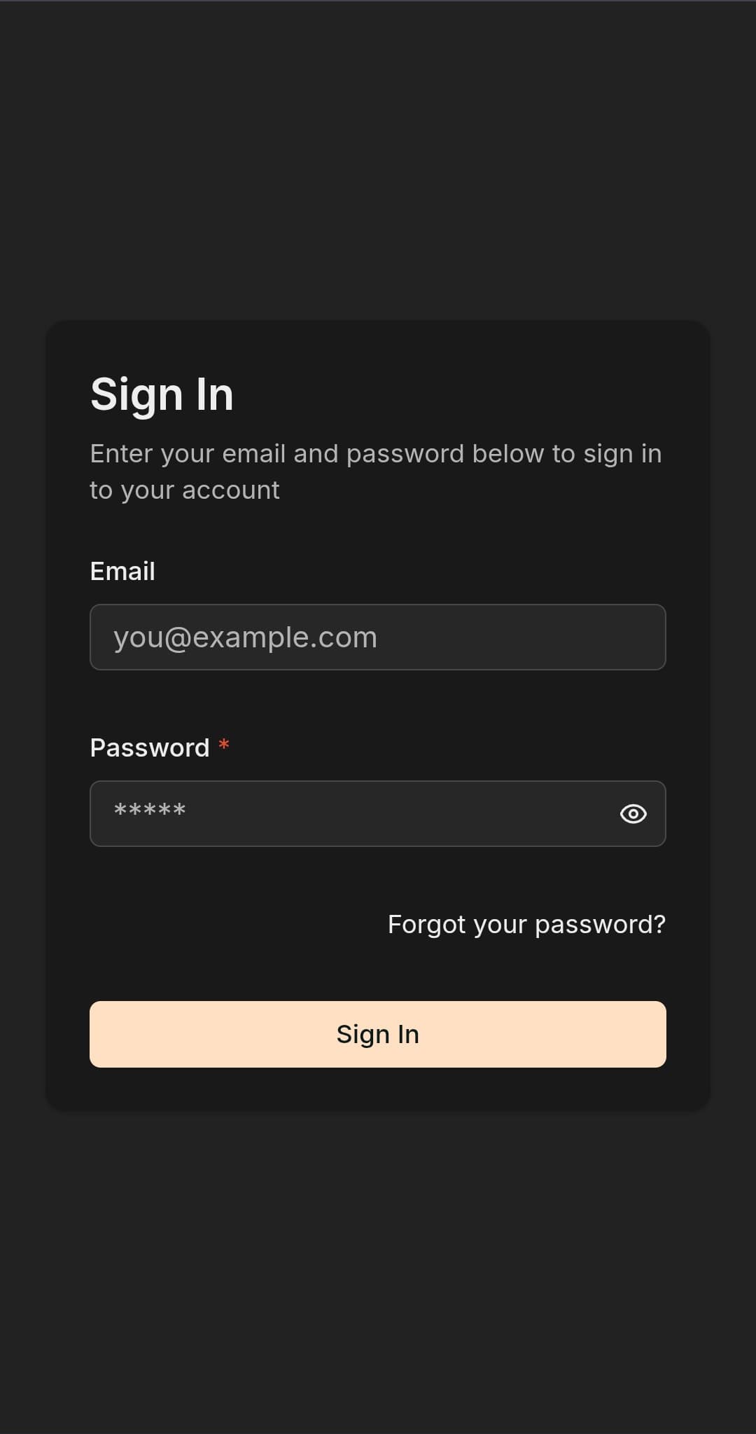 Login page - dark mode (mobile)