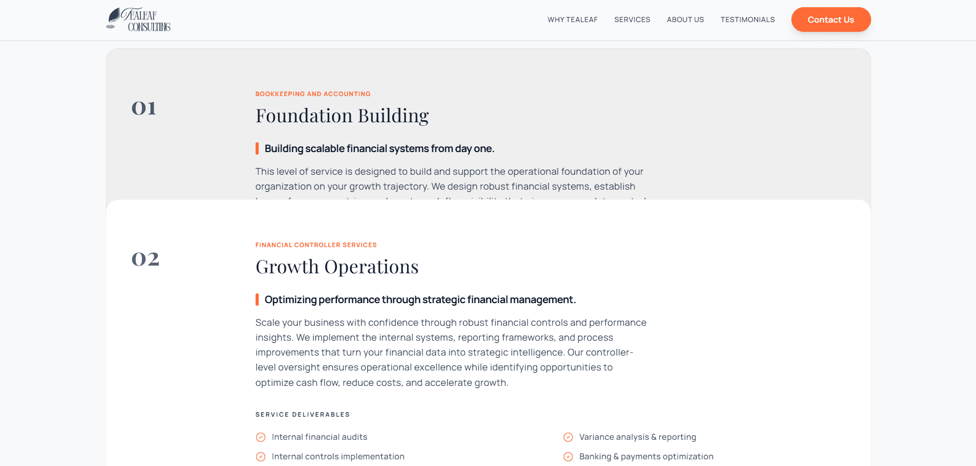 Home page - services section