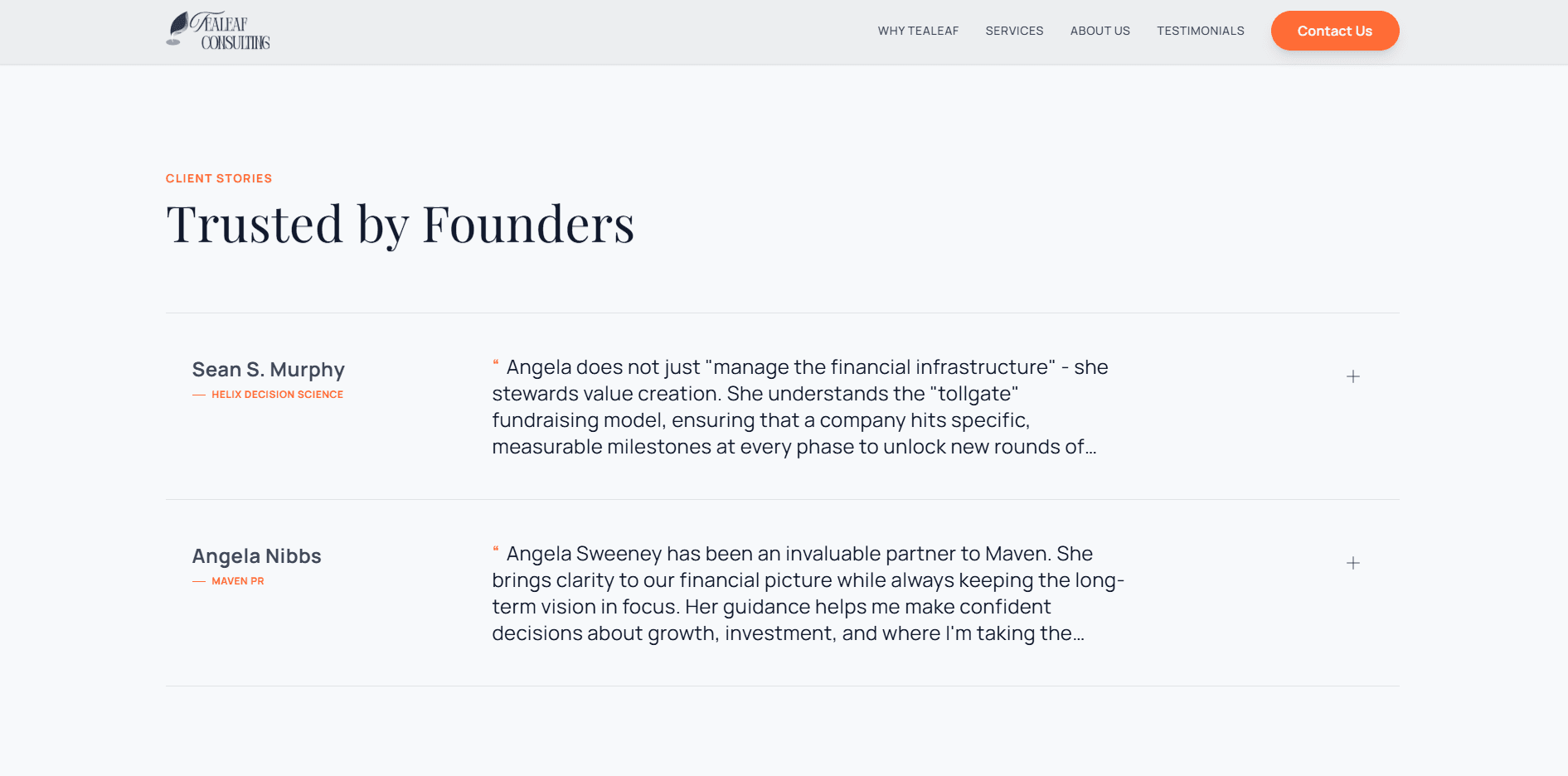 Home page - testimonials section
