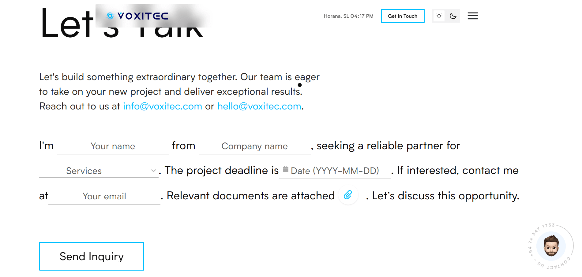 Contact us page